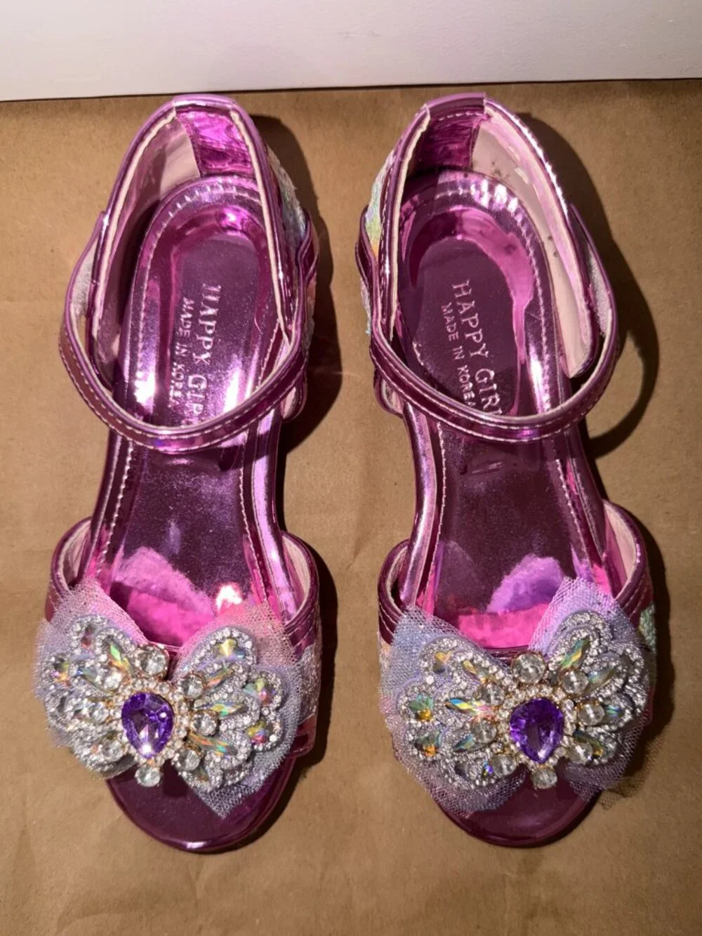 Happy Girl Pink Princess Rhinestone Dress Shoes - Korean Size 190 (US 12)